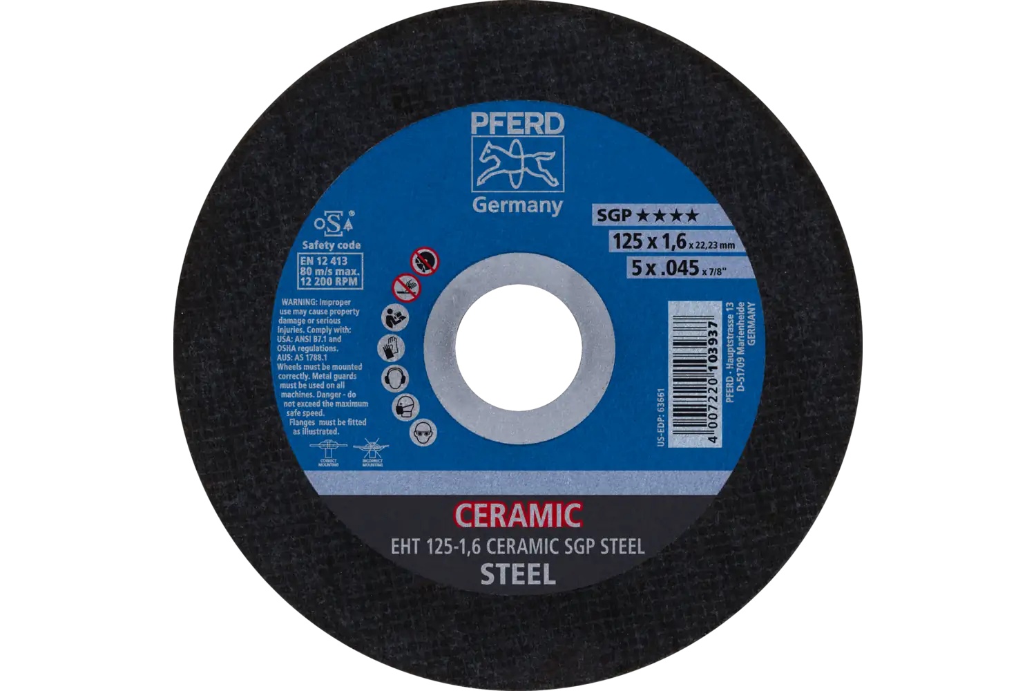 Picture of Pferd Cut-Off Wheel, 5" X .045 X 7/8, Ceramic Sgp Steel, T1, Ceramic Oxide